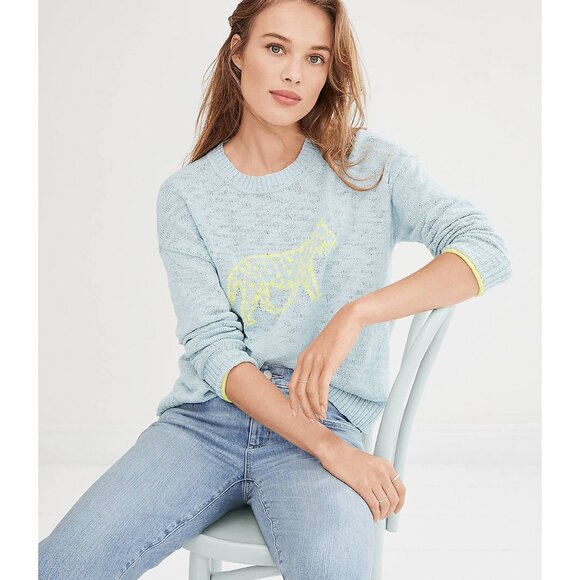 LOU & GREY Light Blue Leopard Embroidered Knit Sweater Womens XS - Picture 1 of 9